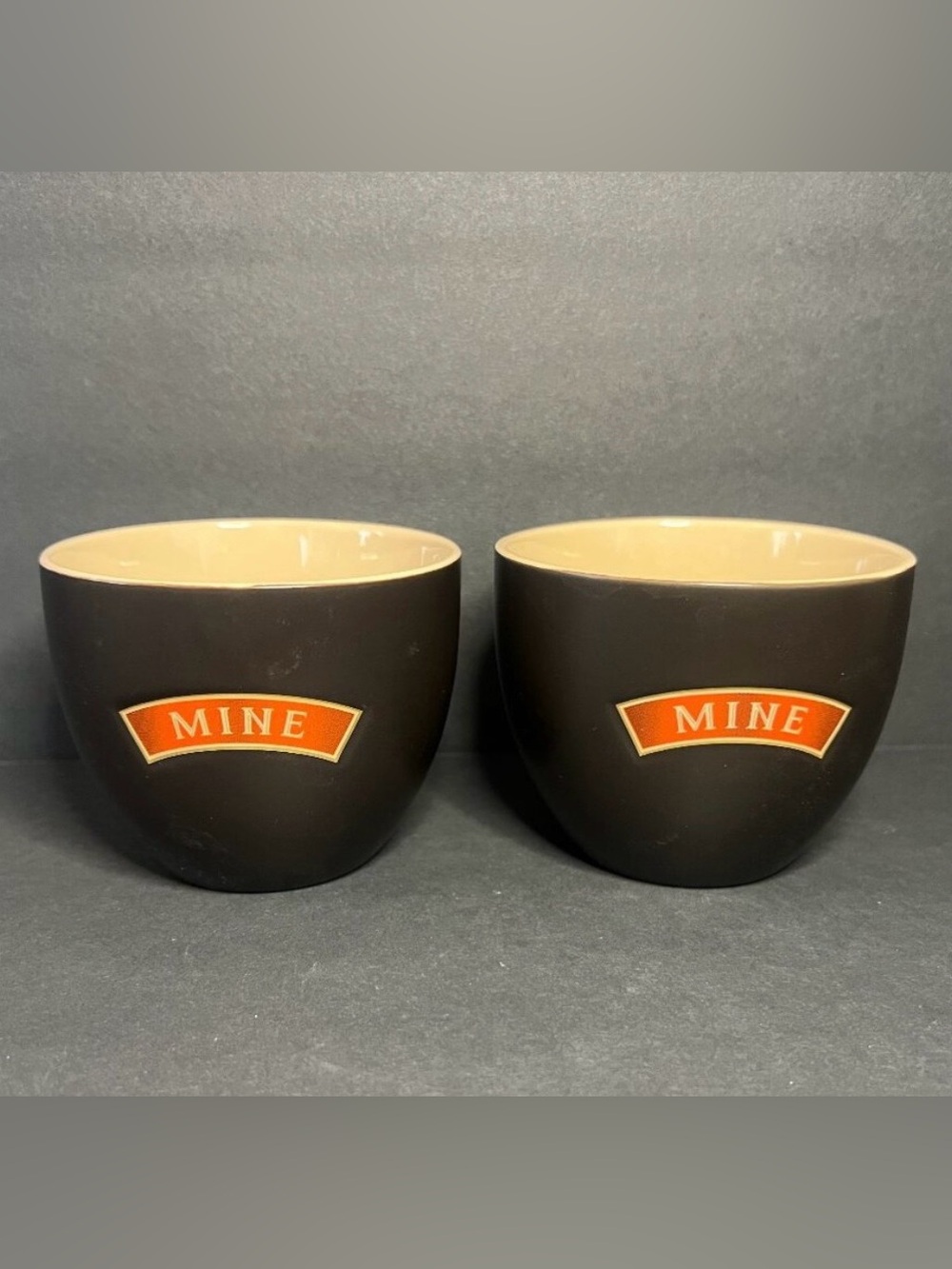 Set of 2 Baileys Irish Cream Black Ceramic 'Mine' Dessert Coffee Mugs Cups 2.75"